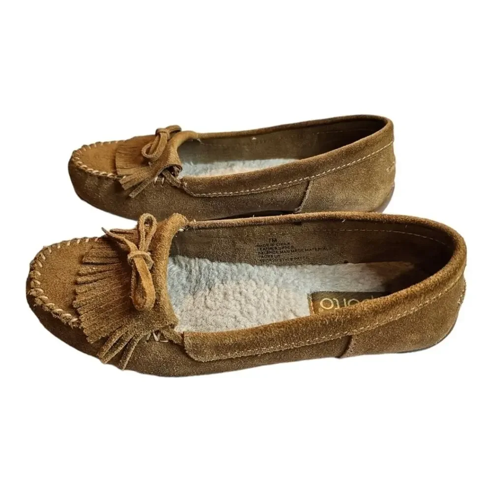 Sporto Patty Suede Fringe Driving Moccasin Slip on Loafer Shoes 7M
